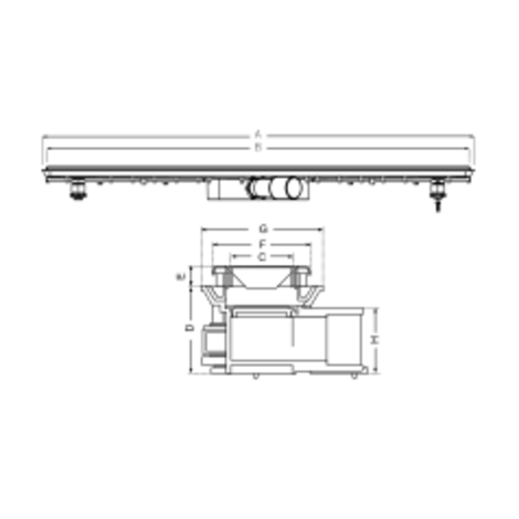 Canaleta Linnum con rejilla para plato de ducha de obra. Altura reducida. Sifón 30 mm. Ancho 50 mm. Salida encolar. Rejilla Soft. CERCO VISIBLE