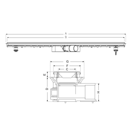 Canaleta Linnum para plato de ducha de obra. Altura reducida. Ancho 50 mm. Sifón 30 mm. Salida orientable. SIN REJILLA. CERCO VISIBLE Canaleta Linnum para plato de ducha de obra. Altura reducida. Ancho 50 mm. Sifón 30 mm. Salida orientable. SIN REJILLA. CERCO VISIBLE