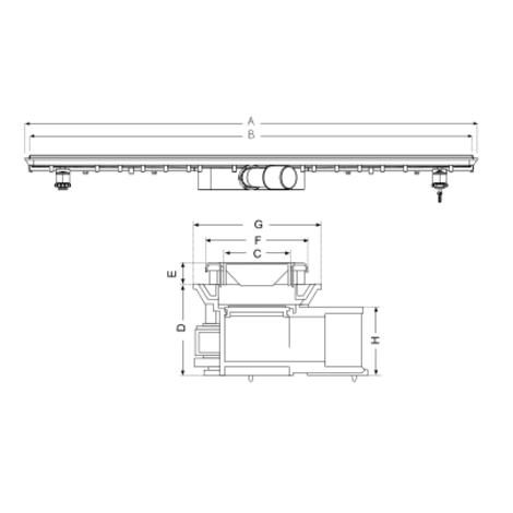 Canaleta Linnum para plato de ducha de obra. Altura reducida. Ancho 50 mm. Sifón 30 mm. Salida encolar. SIN REJILLA. CERCO VISIBLE Canaleta Linnum para plato de ducha de obra. Altura reducida. Ancho 50 mm. Sifón 30 mm. Salida encolar. SIN REJILLA. CERCO VISIBLE