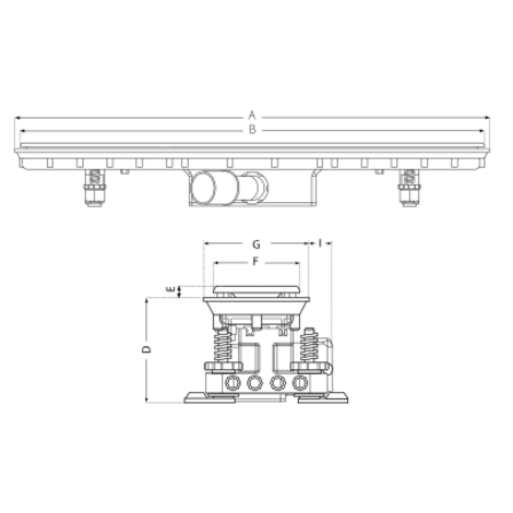 Canaleta Linnum para plato de ducha de obra. SIN REJILLA. Salida orientable. Sifón 50 mm. Ancho 50 mm. CERCO VISIBLE Canaleta Linnum para plato de ducha de obra. SIN REJILLA. Salida orientable. Sifón 50 mm. Ancho 50 mm. CERCO VISIBLE
