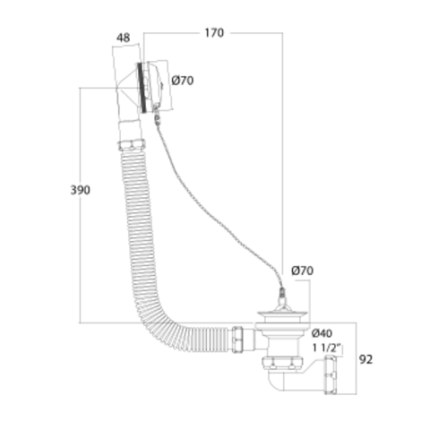 Desagüe bañera flexible, salida horizontal NO SIFÓNICA, orientable con tuerca Ø40 Desagüe bañera flexible, salida horizontal NO SIFÓNICA, orientable con tuerca Ø40