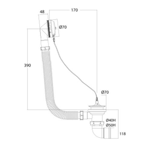 Desagüe bañera flexible, salida horizontal orientable NO SIFÓNICA, PVC encolar. Desagüe bañera flexible, salida horizontal orientable NO SIFÓNICA, PVC encolar.