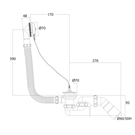 Desagüe bañera sifonico flexible autolimpiante, salida orientable Ø40, Ø50 Desagüe bañera sifonico flexible autolimpiante, salida orientable Ø40, Ø50