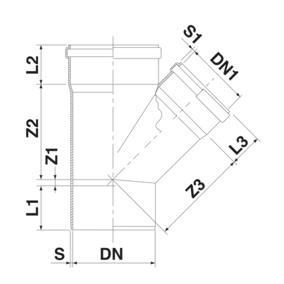 Tê 45° macho/fêmea redução ao centro