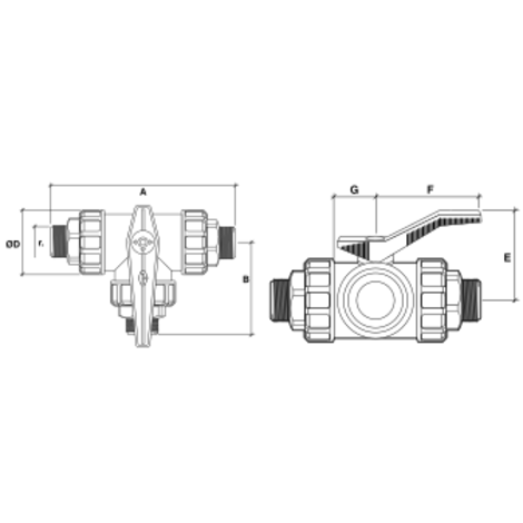 Válvula esfera 3 vías r/macho Válvula esfera 3 vías r/macho