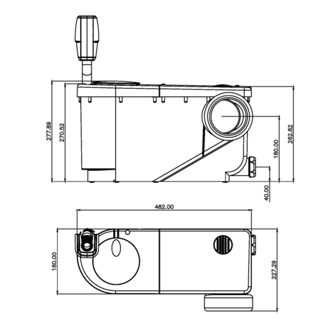 CICLON XS Triturador sanitario con 1 toma de WC y 1 toma lateral derecha (Ø40 mm)