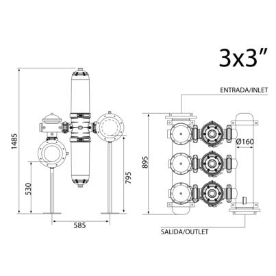 Baterias de filtros automáticos duplo corpo 3 x 3” - Anilhas