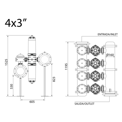 Batería filtrado automático doble cuerpo 4 X 3“ -ANILLAS