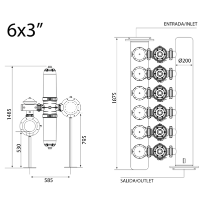 Batería filtrado automático doble cuerpo 6 X 3“ -ANILLAS