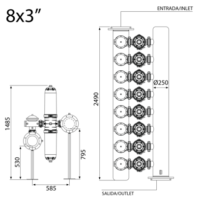 Batería filtrado automático doble cuerpo 8 X 3“ -ANILLAS