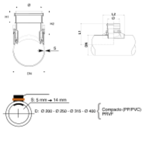 Easy Clip City Ø160 para tubo de pared llena o expandida OD. Easy Clip City Ø160 para tubo de pared llena o expandida OD.