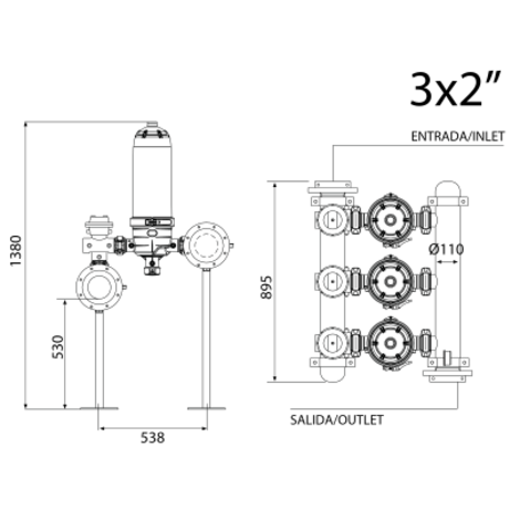 Batería de filtros retrolavado manual 3 x 2“ Batería de filtros retrolavado manual 3 x 2“