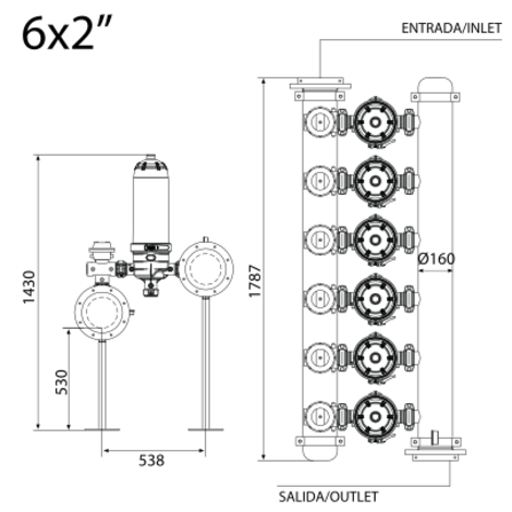 Batería de filtros retrolavado manual 6 x 2" Batería de filtros retrolavado manual 6 x 2"