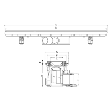 Canaleta Linnum para plato de ducha de obra. Sifón 50 mm. Salida orientable. Ancho 50 mm. Rejilla SOFT. CERCO OCULTO y tela impermeabilizante Canaleta Linnum para plato de ducha de obra. Sifón 50 mm. Salida orientable. Ancho 50 mm. Rejilla SOFT. CERCO OCULTO y tela impermeabilizante