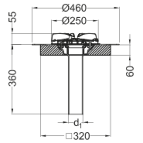 Sumidero con prensatelas para sistema sifónico de evacuación de cubiertas con conector 75 mm Sumidero con prensatelas para sistema sifónico de evacuación de cubiertas con conector 75 mm