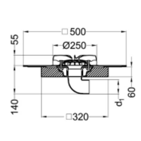 Sumidero con lámina bituminosa prefijada para sistema sifónico de evacuación de cubiertas Sumidero con lámina bituminosa prefijada para sistema sifónico de evacuación de cubiertas