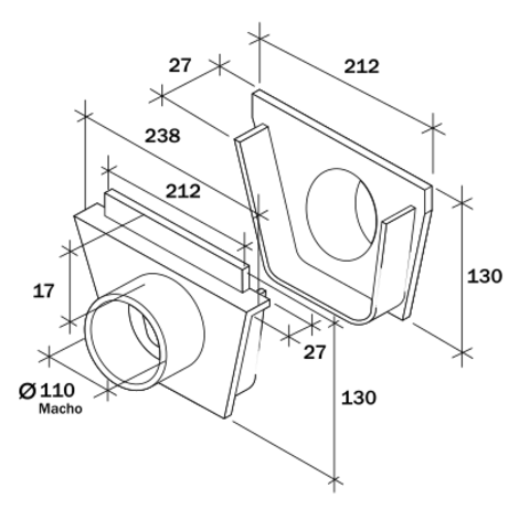 Conjunto salida/salida Ø110 M, ancho 200 Conjunto salida/salida Ø110 M, ancho 200