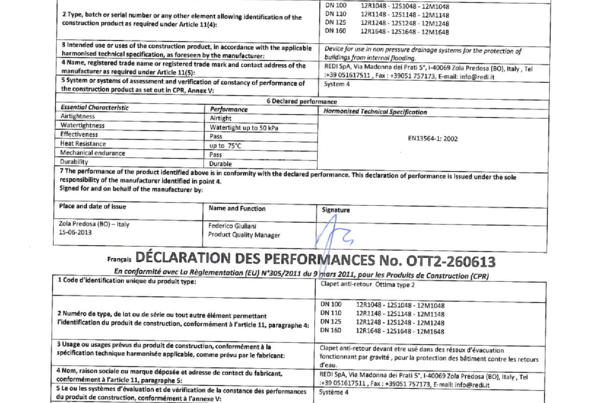 Declaración de conformidad OTTIMA 2