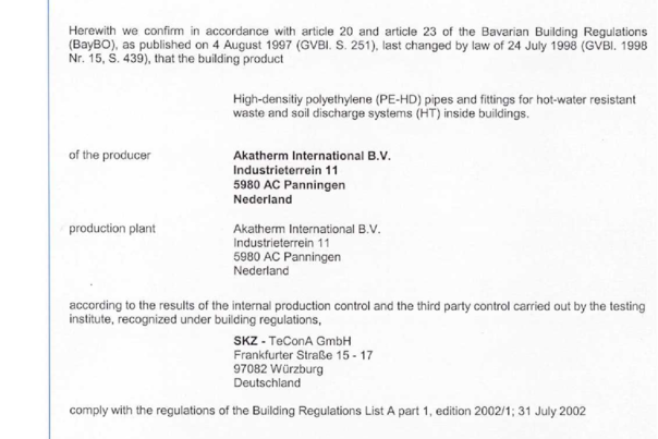 Certificado SKZ AKASISON Alemania