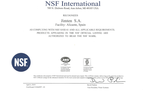 Certificado NSF Uso alimentario unión FITMASTER.PDF