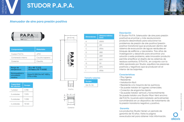Ficha Técnica Ventilación activa - Studor P.A.P.A.