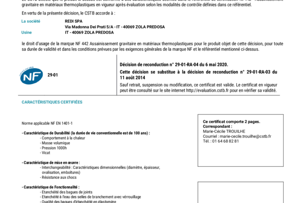 Certificado CSTB – NF 442 (EN 1401‑1)