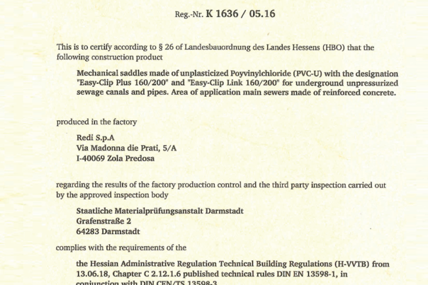 Certificado MPA – EN 13598‑1 (K 1636/05.16)