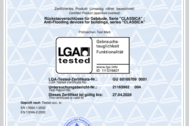 Certificado TÜV LGA – EN 13564 – (60169709‑0001)
