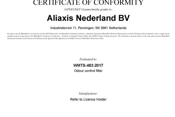 Certificado – WaterMark (AU) – WM‑022829 – Studor Maxi‑Filtra