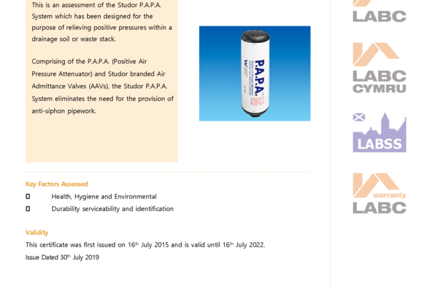 Certificado – LABC (UK) – EWWS493A – Studor P.A.P.A. System