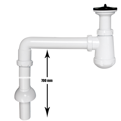 Sink bottle trap with waste outlet and extension to wall and floor with bulkhead fitting