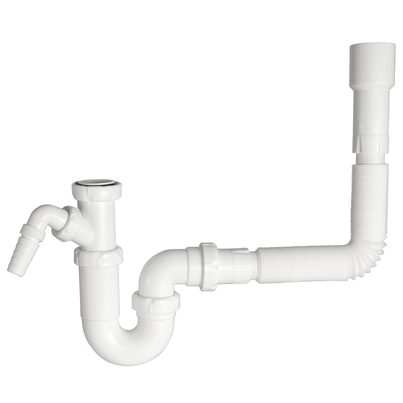 Adjustable sink trap, threaded, appliance inlet and horizontal outlet with Ø 40-50 flexible/extensible outlet connector
