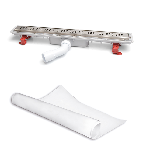 Canaleta Linnum con rejilla para plato de ducha de obra. Altura reducida. Sifón 30 mm. Ancho 50 mm. Salida orientable. Rejilla Classic. CERCO OCULTO y tela impermeabilizante Canaleta Linnum con rejilla para plato de ducha de obra. Altura reducida. Sifón 30 mm. Ancho 50 mm. Salida orientable. Rejilla Classic. CERCO OCULTO y tela impermeabilizante