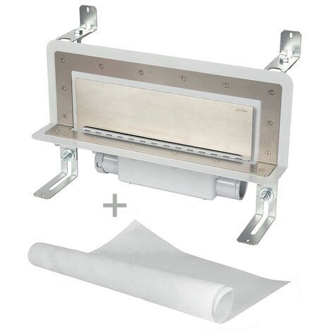 Sumidero vertical de pared. Sifón 30 mm. Salida lateral encolar 40H/50M y lámina impermeabilizante Sumidero vertical de pared. Sifón 30 mm. Salida lateral encolar 40H/50M y lámina impermeabilizante