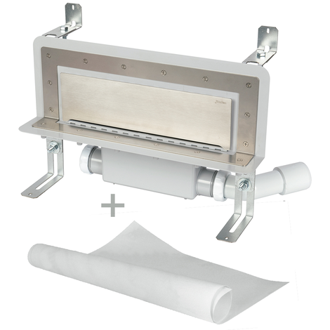 Sumidero vertical de pared. Sifón 50 mm. Salida lateral orientable 40/50M y lámina impermeabilizante Sumidero vertical de pared. Sifón 50 mm. Salida lateral orientable 40/50M y lámina impermeabilizante