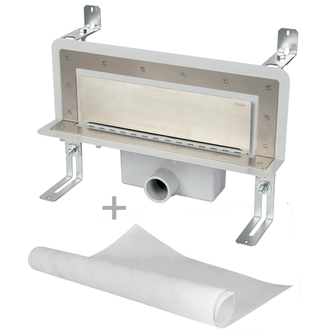 Sumidero vertical de pared. Sifón 50 mm. Salida frontal encolar 40H -50M y lámina impermeabilizante Sumidero vertical de pared. Sifón 50 mm. Salida frontal encolar 40H -50M y lámina impermeabilizante