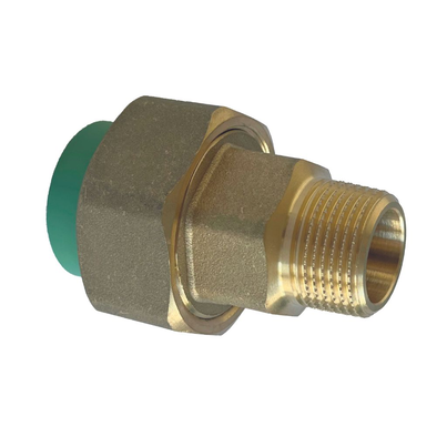 Three-piece PP-RCT/brass male thread coupling.