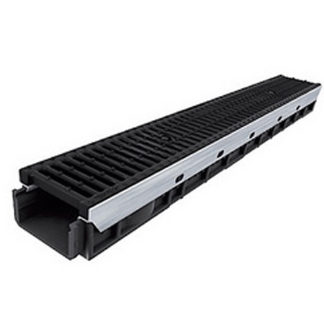 Reinforced parking gutter with galvanized steel protection with 2 cast iron gratings. Height 80, class D-400