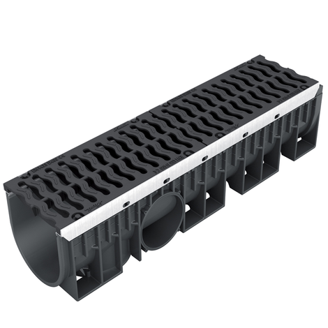 Canaleta reforzada con protección de acero galvanizado con 2 rejillas de fundición. Ancho 200, clase C-250 Canaleta reforzada con protección de acero galvanizado con 2 rejillas de fundición. Ancho 200, clase C-250