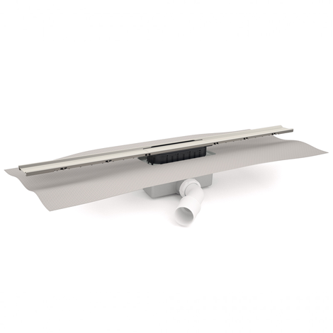 Canaleta Linnum de ancho 40 mm para plato de ducha de obra. Salida FRONTAL ORIENTABLE 40/50M. Sifón 50 mm. Con lámina geotextil fijada Canaleta Linnum de ancho 40 mm para plato de ducha de obra. Salida FRONTAL ORIENTABLE 40/50M. Sifón 50 mm. Con lámina geotextil fijada