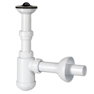 Sink bottle trap with long neck, waste outlet and wall extension with bulkhead fitting