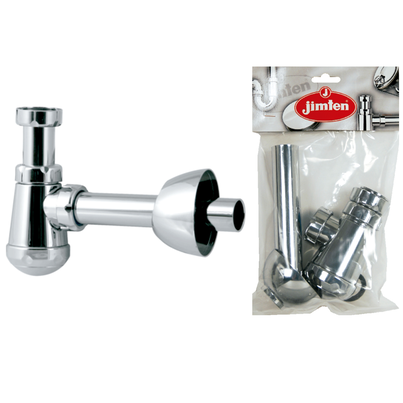 Sifón botella extensible con racor, salida horizontal con alargadera 180 mm y plafón embellecedor