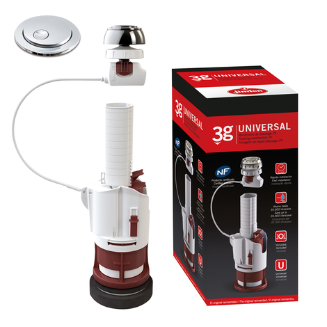 Mecanismo descarga de cisternas doble volumen. Incluye base roscada y kit cisterna