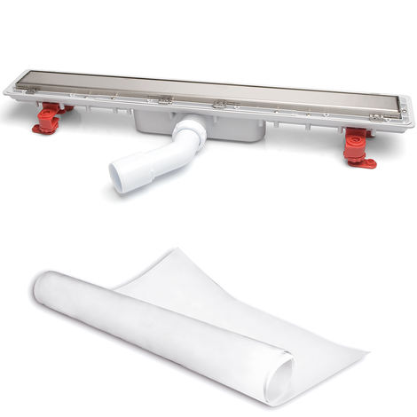 Canaleta Linnum con rejilla para plato de ducha de obra. Altura reducida. Sifón 30 mm. Ancho 50 mm. Salida orientable. Rejilla Soft. CERCO OCULTO y lámina impermeabilizante Canaleta Linnum con rejilla para plato de ducha de obra. Altura reducida. Sifón 30 mm. Ancho 50 mm. Salida orientable. Rejilla Soft. CERCO OCULTO y lámina impermeabilizante