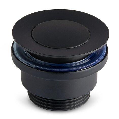 Basin/bidet valve in matte black finish with click clack opening/closing system.