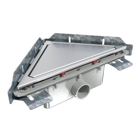 Sumidero de esquina Linnum triangular salida horizontal para encolar. Altura 92 mm. Rejilla SOFT