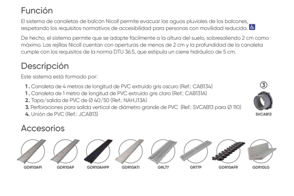 Ficha Técnica CAB134 - CAB131A -Canal de 4 m de PVC estruido para balcón