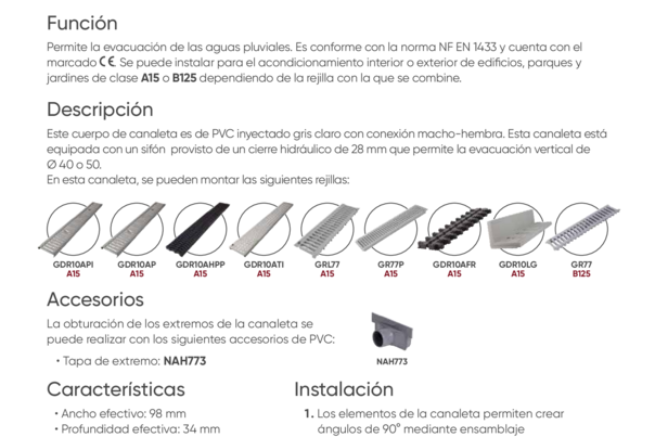 Ficha Técnica - CABS773 -  Canal de 0,5 m de PVC con sifón