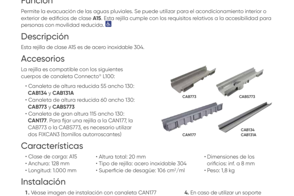 Ficha Técnica  - GDR10ATI - Rejilla perforada de acero inoxidable 304 | Clase A15
