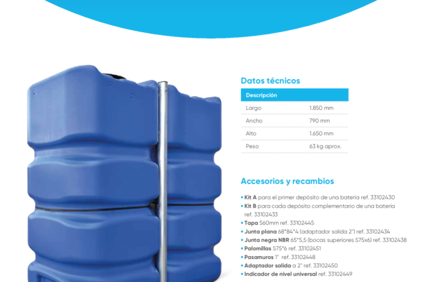 Ficha Técnica - Tanque ahorra espacio 2000 l 